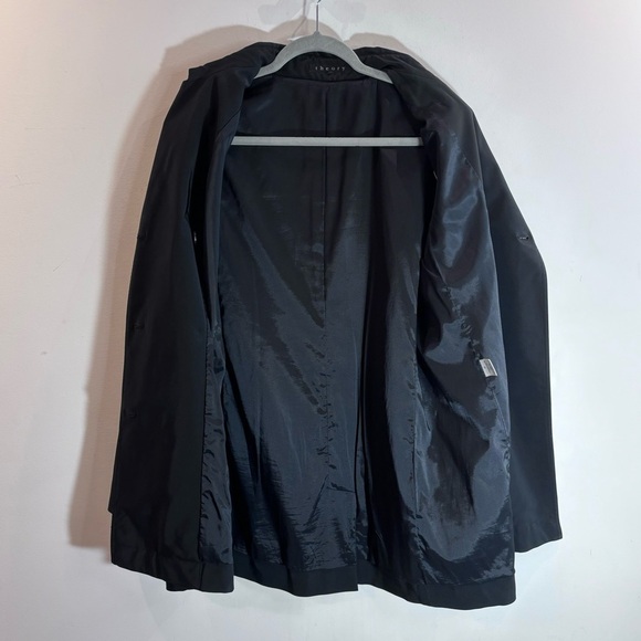 THEORY Sz M Canvas Pointy Lapel Double Breasted Lined Pockets Trench Coat Jacket - Picture 10 of 12